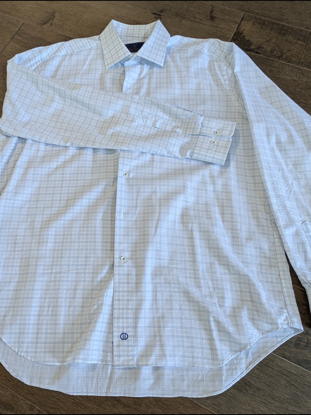 David Donahue Light Blue Windowpane Dress Shirt